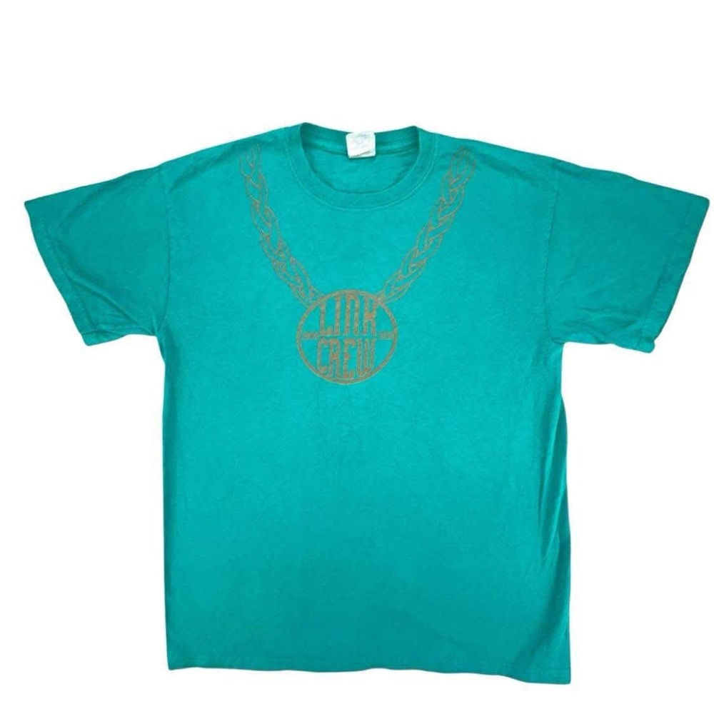 Link Crew T Shirt Teal Blue Hip Hop Rap Graphic Tee Gildan Mens Size Medium‎